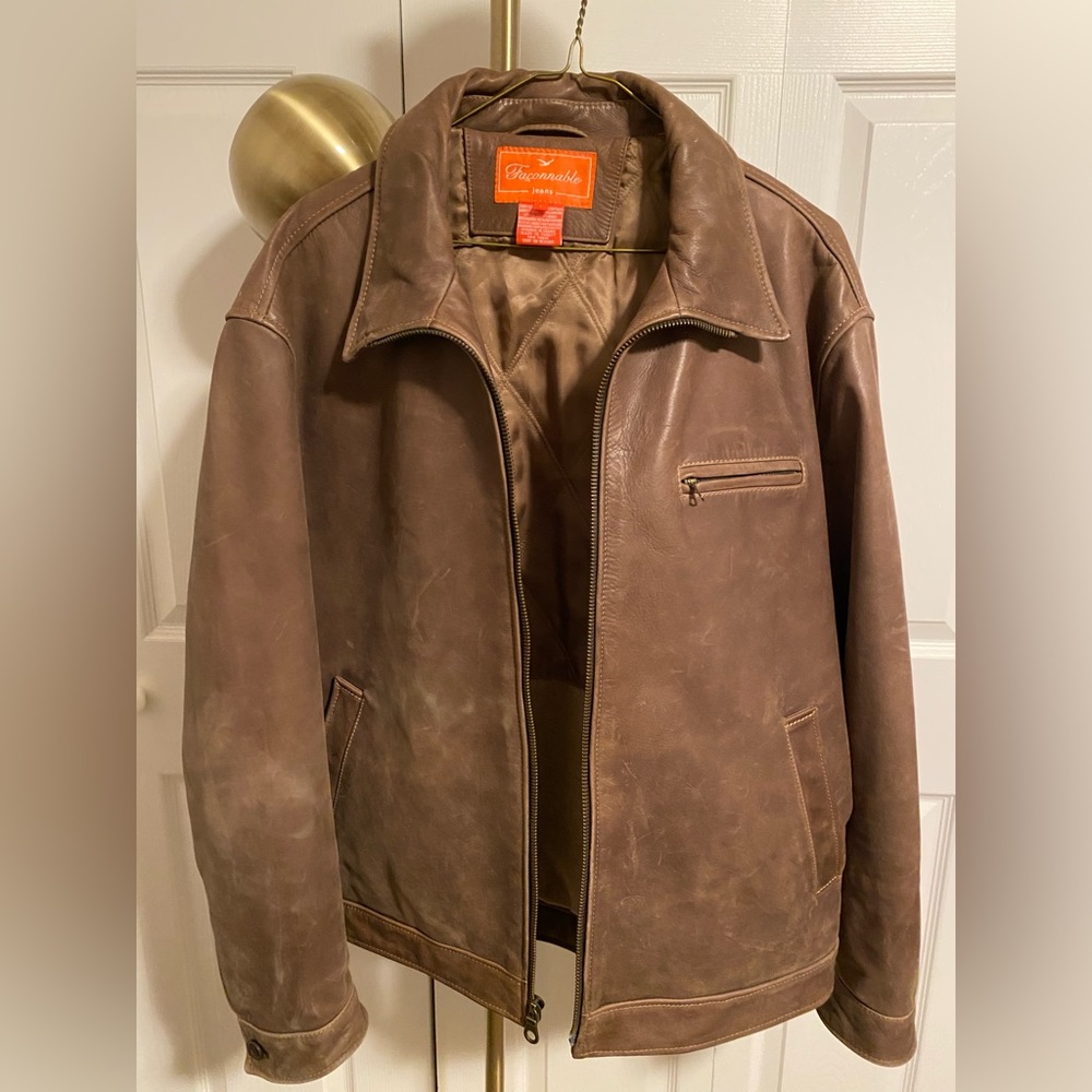 Façonnable Jeans luxury leather cowhide Jacket